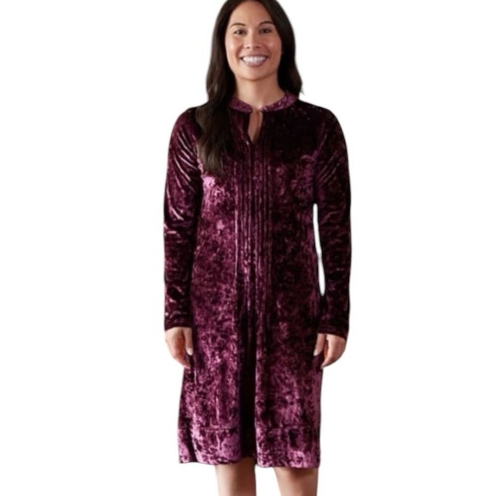 NWT‎ Crushed Velvet Velour Maroon Dress Pin Tuck Detail Neck SZ 2XL Office Chic